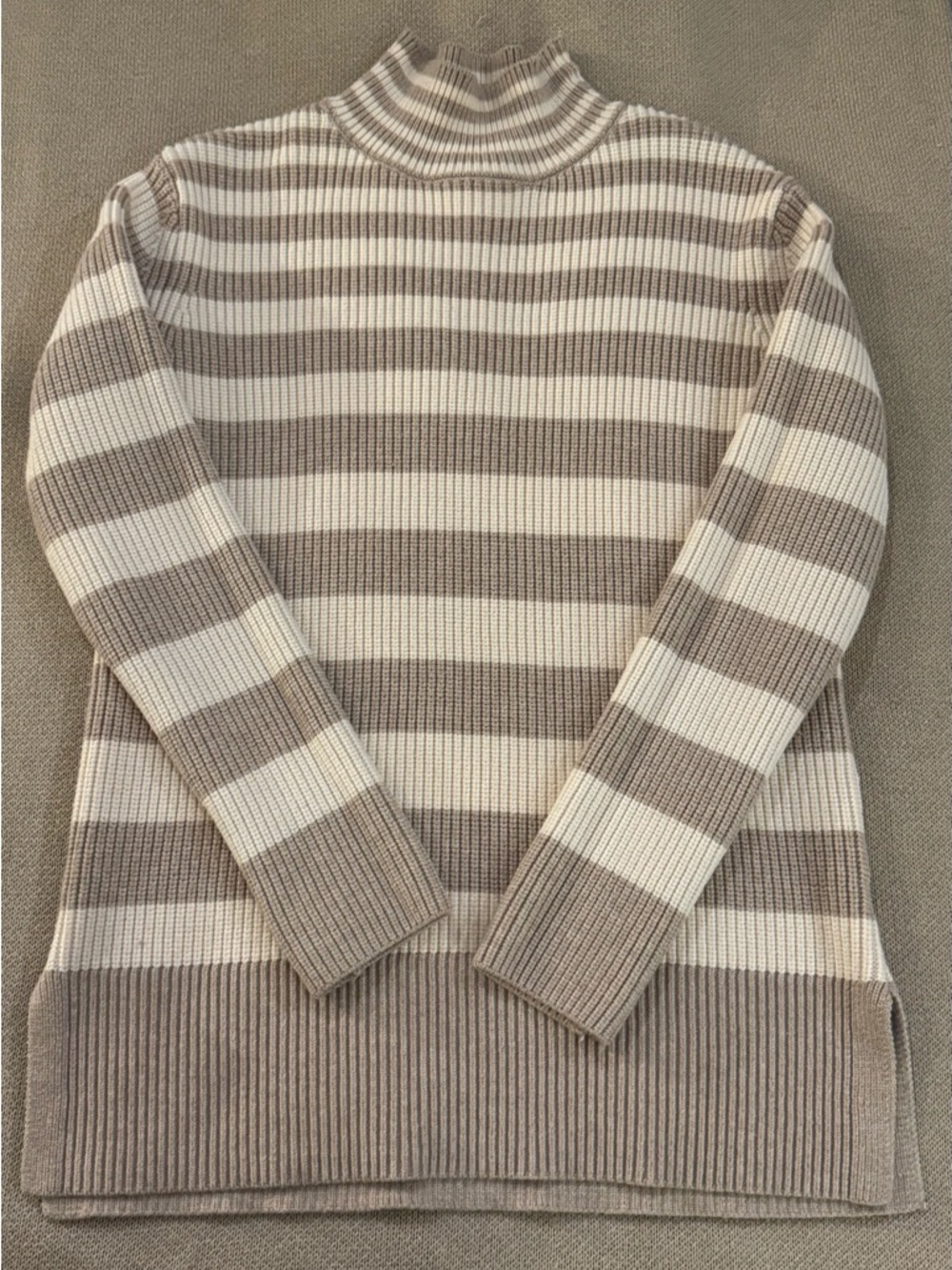 Striped Knit Cowl Neck Sweater in Cream and Taupe - Picture 3 of 8